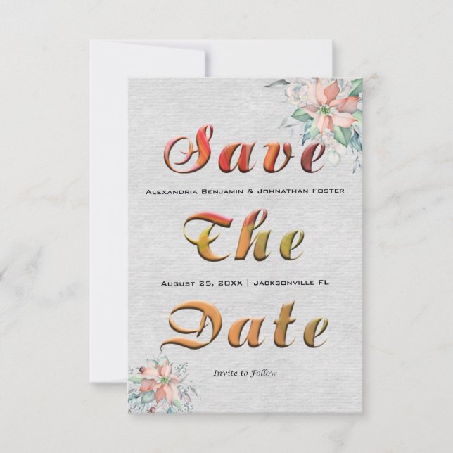 Elegant Peach Coral Flowers Bouquet Wedding Save The Date (Front)
