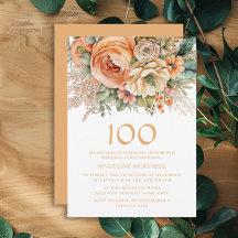 Elegant Peach Cream Floral 100th Birthday