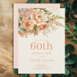 Elegant Peach Cream Floral 60th Birthday Invitation<br><div class="desc">Elegant peach and cream watercolor floral and foliage 60th birthday party invitation for women. Contact me for assistance with your customizations or to request additional matching or coordinating Zazzle products for your event(s)</div>