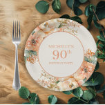 Elegant Peach Cream Floral 90th Birthday Paper Plates<br><div class="desc">Elegant peach and cream watercolor floral and foliage 90th birthday party paper plates for women. Contact me for assistance with your customizations or to request additional matching or coordinating Zazzle products for your event(s)</div>