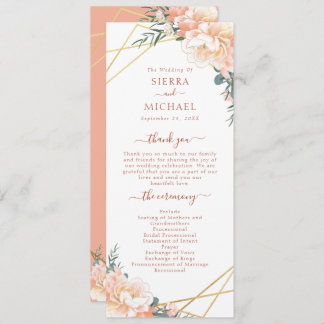 Elegant Peach Cream Floral Gold Terracotta Wedding Program