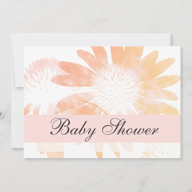Elegant Peach Daisy Flower Baby Shower Invitation (Front)
