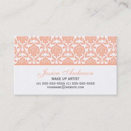 Elegant Peach Damask Pattern Business Card