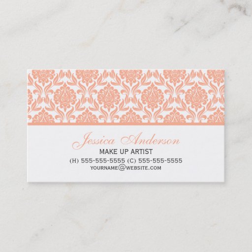 Customizable Elegant Peach Damask Pattern Business Card