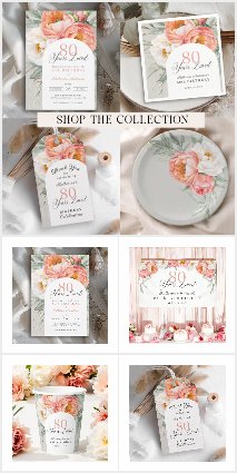 Elegant Peach Floral 80th Birthday for Her