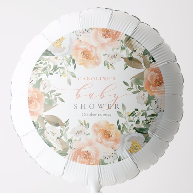 Elegant Peach Floral Baby Bloom Girl Baby Shower Balloon (Front)