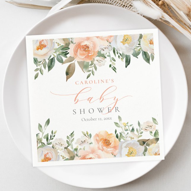 Elegant Peach Floral Baby Bloom Girl Baby Shower Napkins (Creator Uploaded)