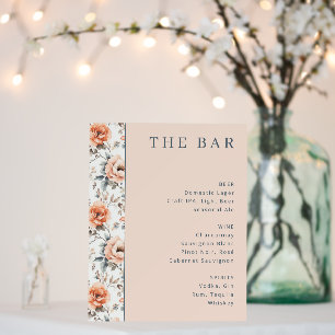 Elegant Peach Floral Beverage Menu Foam Board