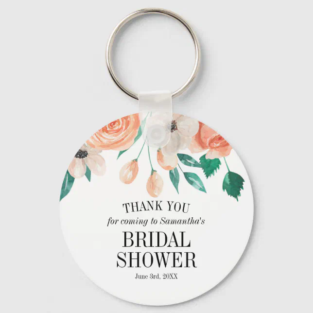 Elegant Peach Floral Bridal Shower Custom Favor Keychain | Zazzle