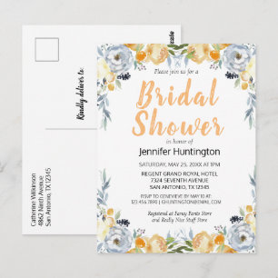Elegant Peach Floral Bridal Shower Invitation Postcard
