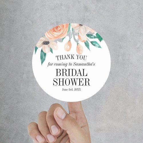 Elegant Peach Floral Bridal Shower Personalized Classic Round Sticker