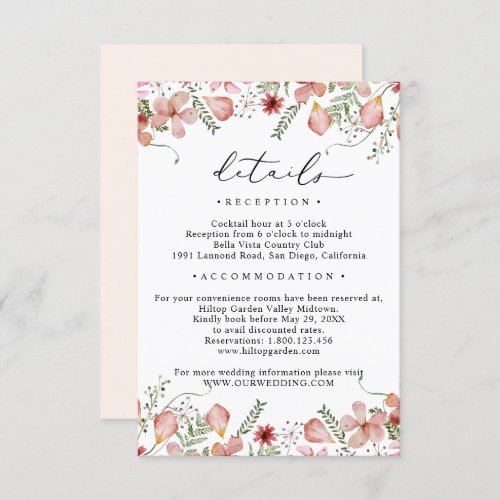 Elegant Peach Floral Details Wedding Enclosure Card