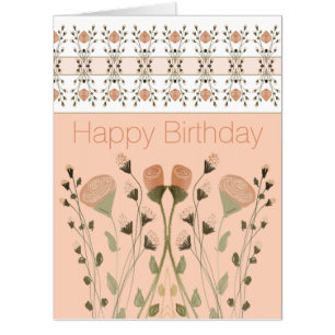 Elegant Peach Floral Fancy Large Birthday Card