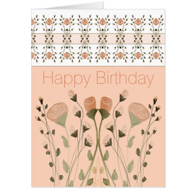 Elegant Peach Floral Fancy Large Birthday Card (Front)