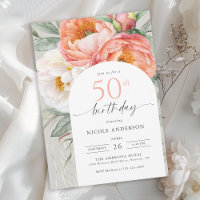 Elegant Peach Floral Feminine 50th Birthday