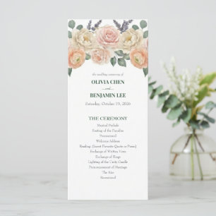 Elegant Peach Floral & Gold Lattice Wedding Program