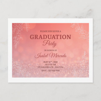 Elegant Peach Floral Graduation Party Invitation Postcard