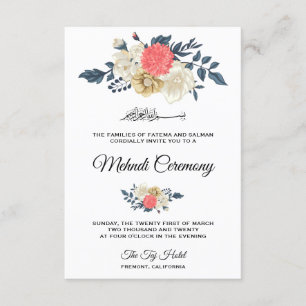 Elegant Peach Floral Islamic Mehndi Ceremony Enclosure Card