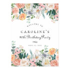 Elegant Peach Floral Leaf 90th Birthday Party Sign