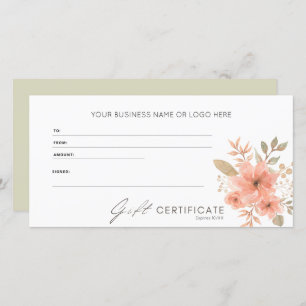 Elegant Peach Floral Logo Gift Certificate