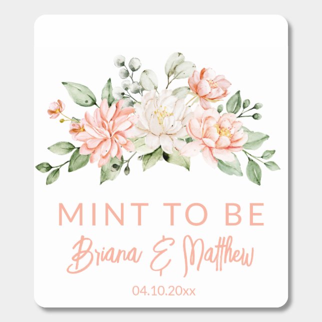 Elegant Peach Floral Mint Wedding Favors (Sticker)