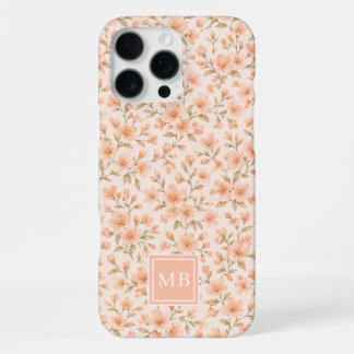 Elegant Peach Floral Personalized Monogram  iPhone 16 Pro Max Case