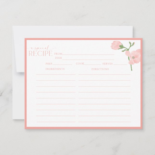 Elegant Peach Floral Recipe Card (Front)