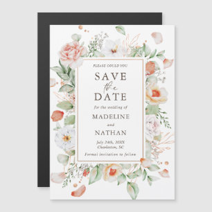 Elegant Peach Floral Save the Date Magnetic Invitation