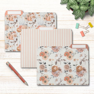 Elegant Peach Floral Stripe Patterns File Folder
