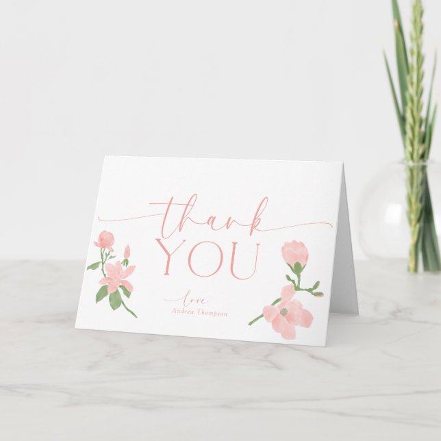 Elegant Peach Floral   Thank You Card (Front)