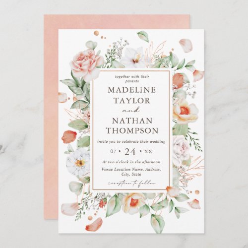 Elegant Peach Floral Watercolor Border Invitation