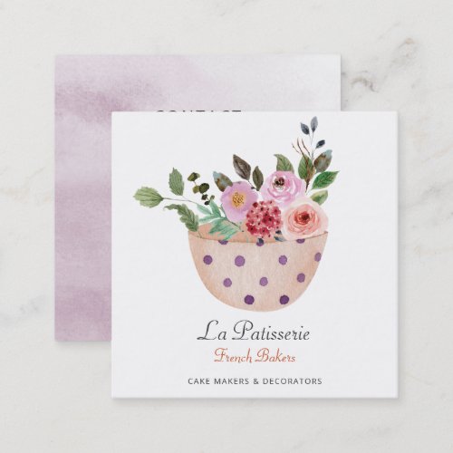Elegant Peach Floral Wedding Cake Makers Bakery Square Business Card