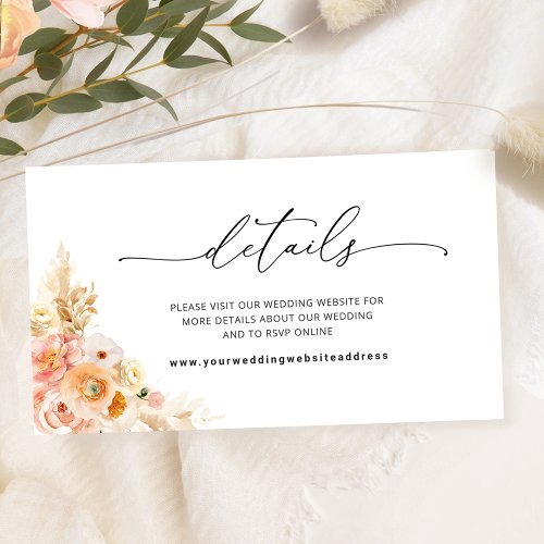 Elegant Peach Floral Wedding Website  Details Enclosure Card