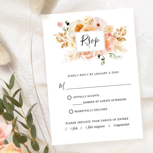 Elegant Peach Floral With or Without Meals Choices RSVP Card