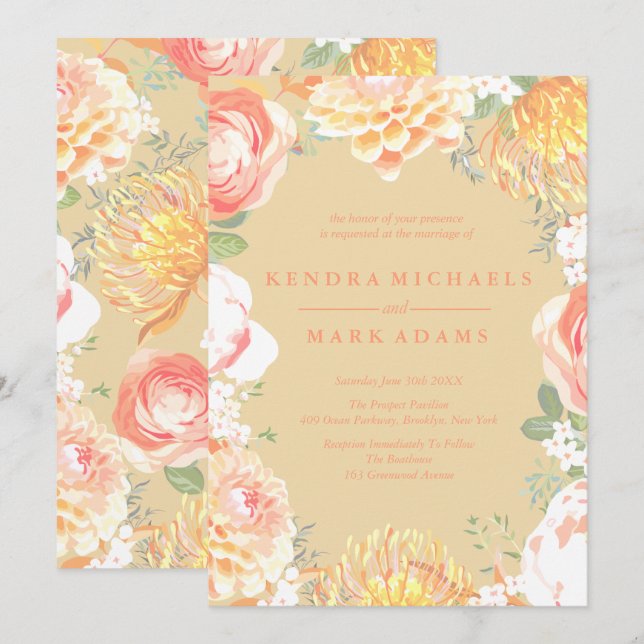 Elegant Peach Floral Wreath Invitations (Front/Back)