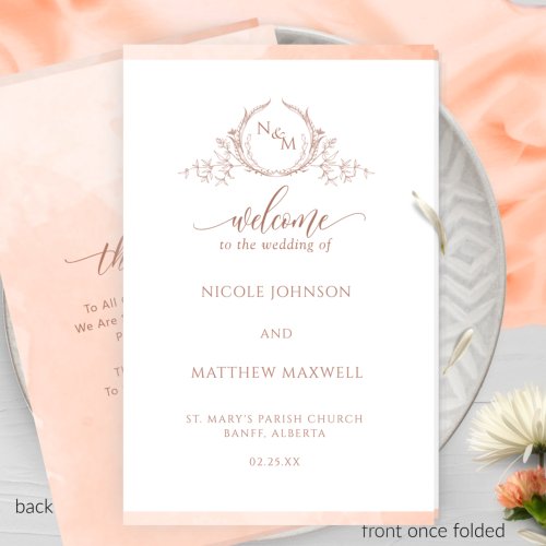Elegant Peach Folded Wedding Ceremony Program
