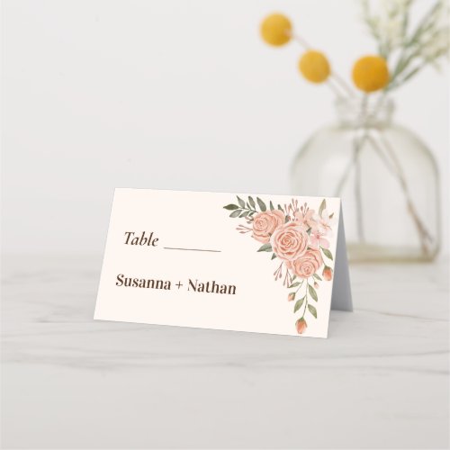 Elegant Peach Fuzz Floral Monogram Initial Wedding Place Card