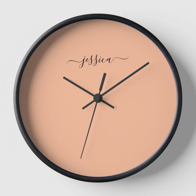 Elegant peach fuzz script name large clock (Front)