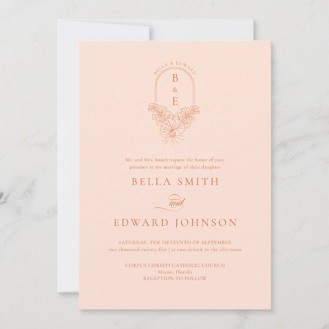 Elegant Peach Fuzz Wedding Invitation (Front)