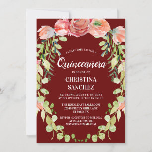 Elegant Peach Garden Floral Quinceañera Birthday Invitation