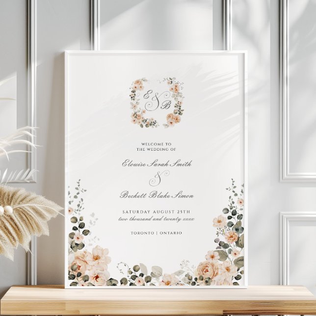 Elegant Peach Garden Floral Wedding Welcome Poster (Creator Uploaded)