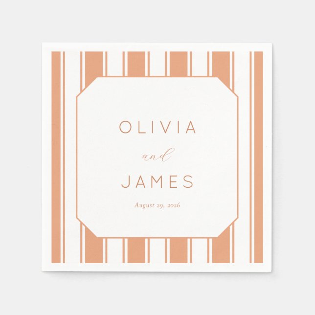 Elegant Peach Geometric Stripes Napkins (Front)