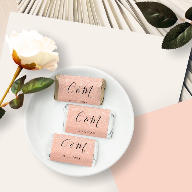 Elegant Peach Glitter Monogram Wedding Hershey's Miniatures (Creator Uploaded)
