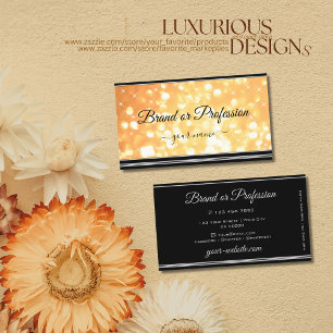 Elegant Peach Glitter Stars Black Silver Border Business Card