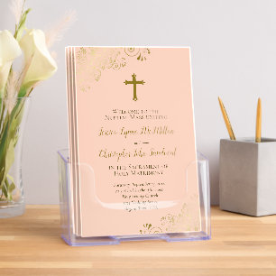Elegant Peach & Gold Catholic Wedding Program Brochure