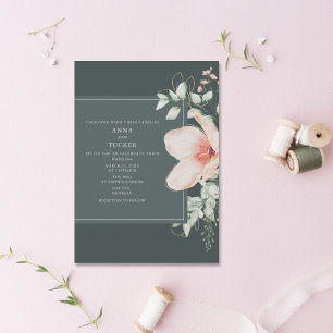 Elegant Peach & Gold Floral Emerald Wedding Invita Invitation