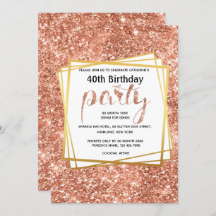 Elegant peach gold glitter 40th birthday spark invitation