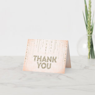 Elegant Peach & Gold Glitter Thank You Card
