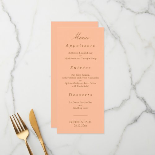 Elegant Peach Golden Beige Wedding Menu