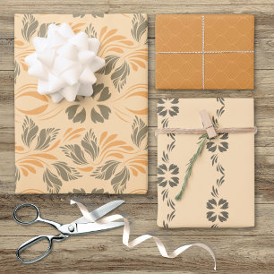 Elegant Peach Gray Art Nouveau Vintage Floral Wrapping Paper Sheets